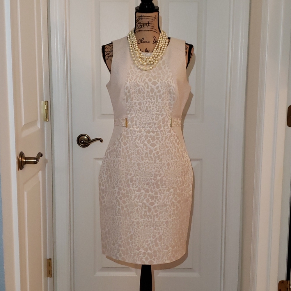 Calvin Klein sheath dress tan and white animal